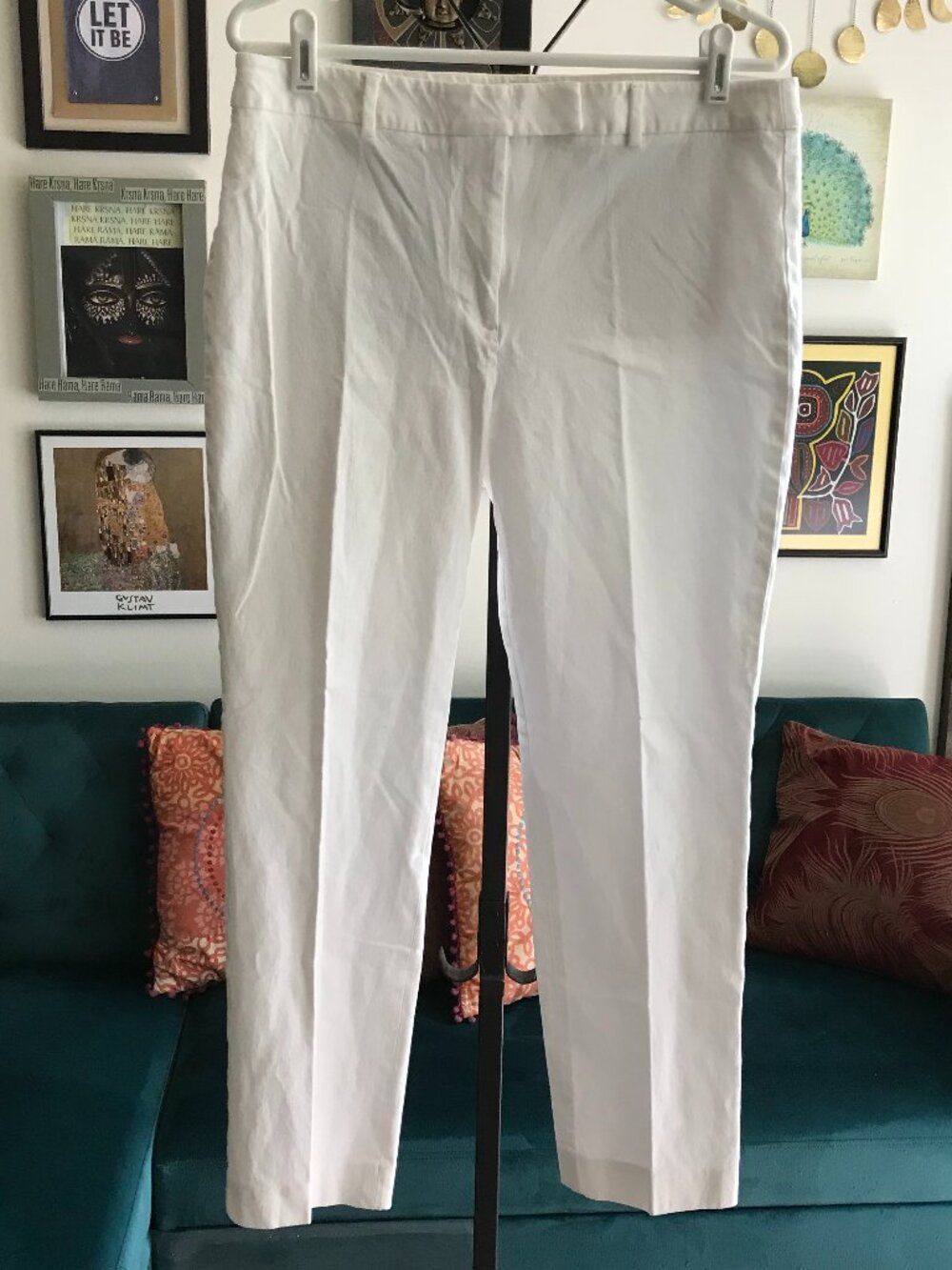 TALBOTS size 12 Petite White Stretch High Waist Straight Fit Pants